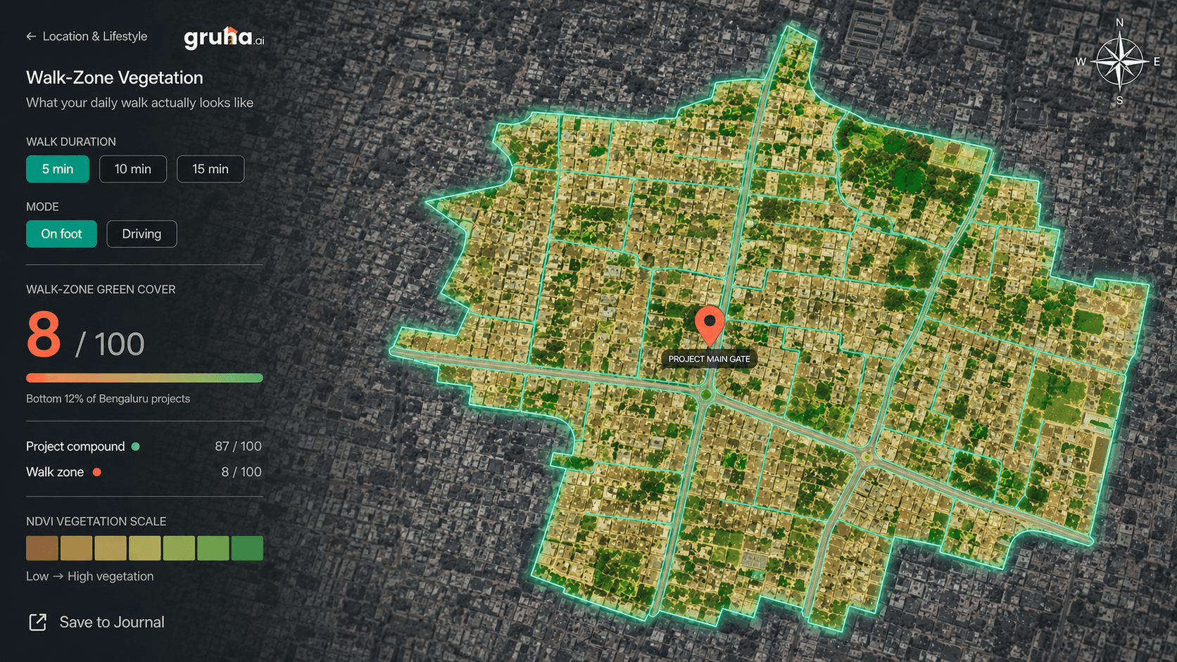 Your 5-minute walk zone has 8/100 green cover. Now you know.